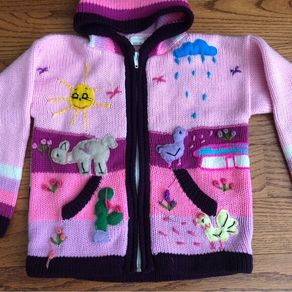 Embroidered Nature appliqués Pink Maroon Color blocked hooded sweater Girl’s 4 - Picture 4 of 11